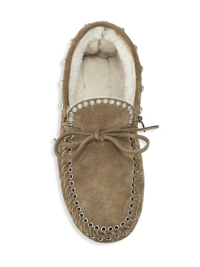 Shop Isabel Marant Faomee Shearling-lined Studded Suede Moccasins In Taupe
