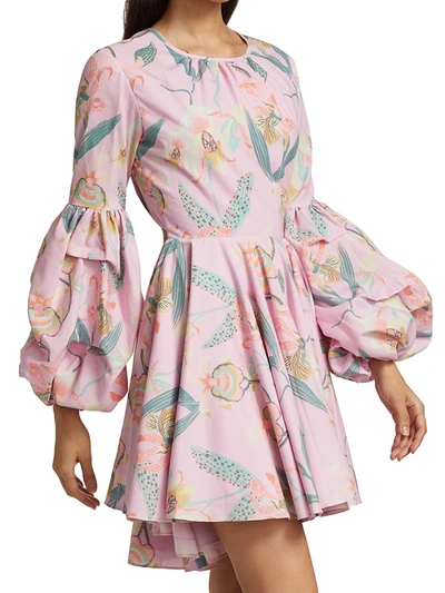 Shop No Pise La Grama Trinitaria Puff-sleeve Cutout Dress In Laorquidea Pink