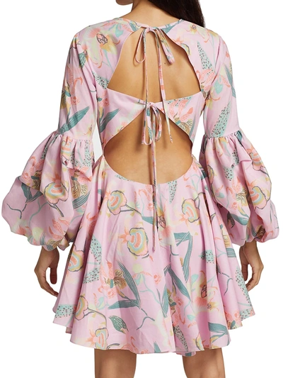 Shop No Pise La Grama Trinitaria Puff-sleeve Cutout Dress In Laorquidea Pink