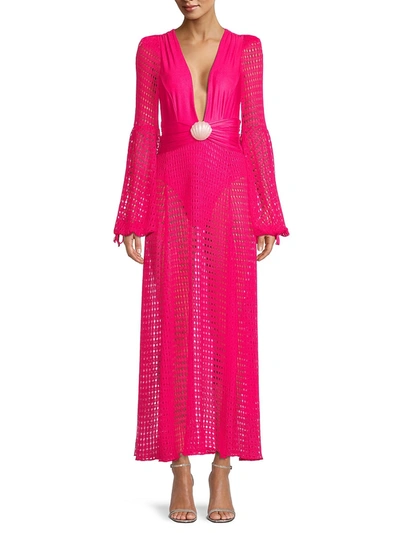 Shop Patbo Neon Crocheted Beach Dress In Cerise