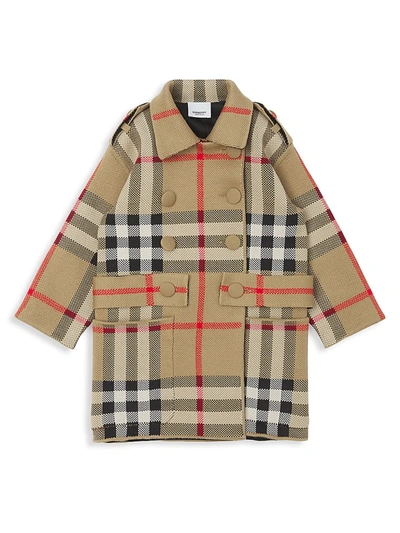 Shop Burberry Little Girl's & Girl's  Check Jacquard Coat In Archive Beige
