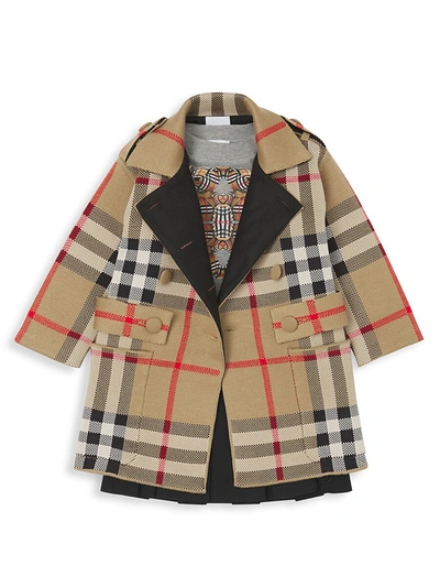 Shop Burberry Little Girl's & Girl's  Check Jacquard Coat In Archive Beige