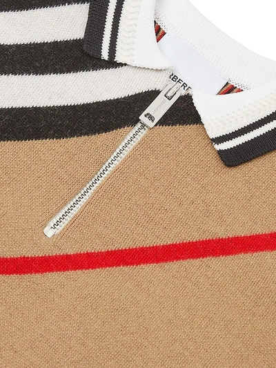 Shop Burberry Baby Boy's & Little Boy's Iconic Striped Merino Wool-blend Polo In Archive Beige