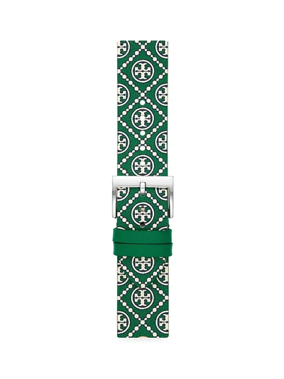 Shop Tory Burch Apple Watch Green Medallion Logo-print Leather Watch Strap/38mm & 40mm