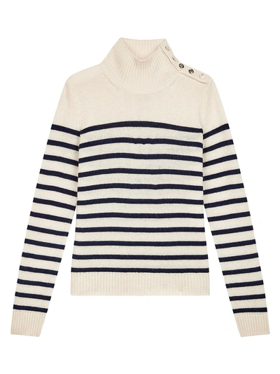 Shop Maje Montsi Striped Cashmere Sweater In Ecru Navy Blue