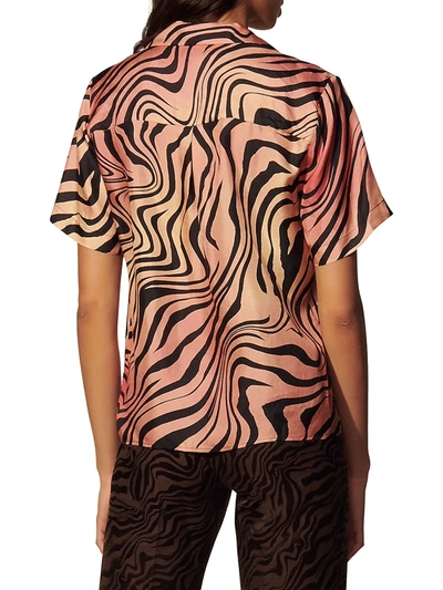 Shop Sandro Ines Zebra-print Short-sleeve Silk Shirt In Brick Red