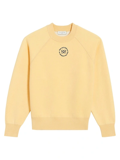 Shop Sandro Antigua Knit Embroidered Sweatshirt In Light Yellow