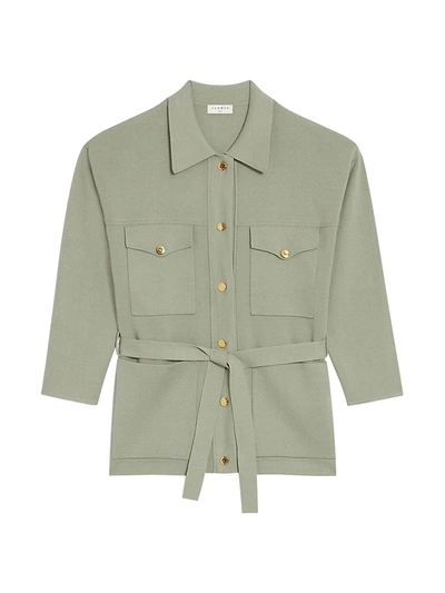 Shop Sandro Amelie Belted Shirt-style Cardigan In Bright Green