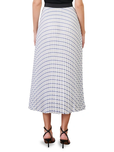 Shop Maje Joray Striped Pleated Midi Skirt In Blue