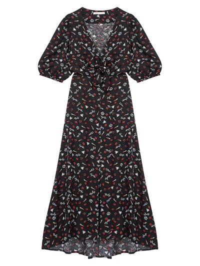 Maje Cutout Knotted Printed Satin-jacquard Midi Dress In Multicolor |  ModeSens