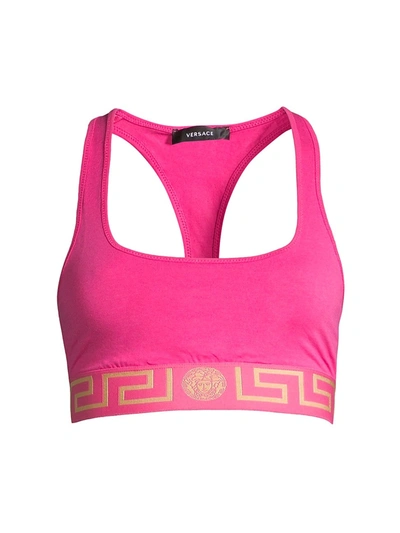 Shop Versace Women's Greca Border Sports Bra In Pink