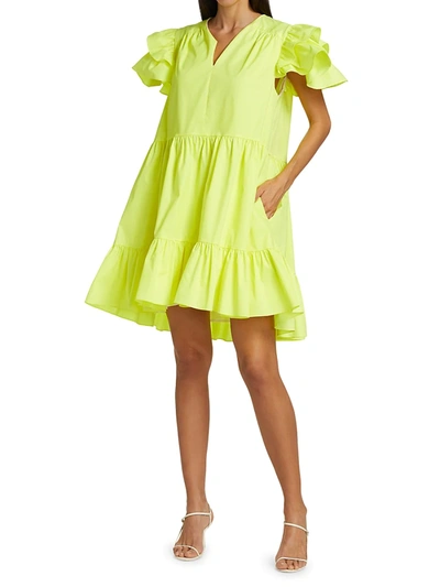 Shop Tanya Taylor Marisol Ruffle-sleeve Dress In Fluo Melon