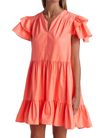 Shop Tanya Taylor Marisol Ruffle-sleeve Dress In Fluo Melon