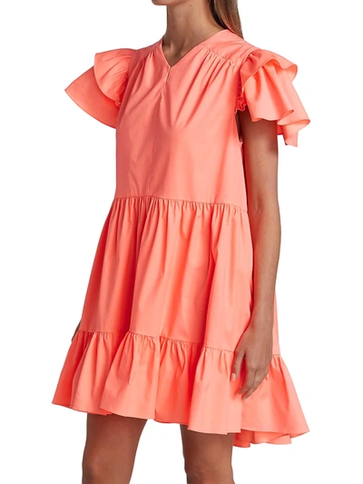Shop Tanya Taylor Marisol Ruffle-sleeve Dress In Fluo Melon
