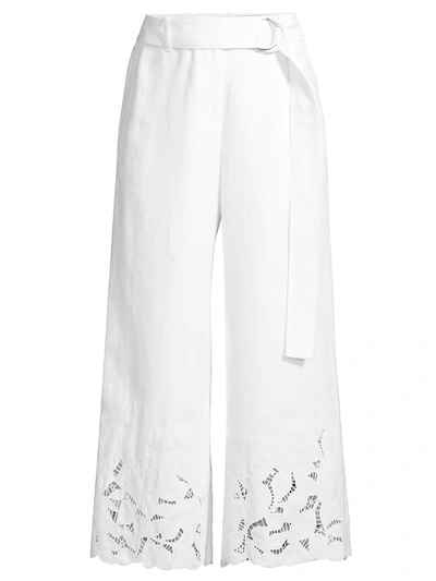 Shop Lafayette 148 Rockefeller Embroidered Linen Crop Pants In White