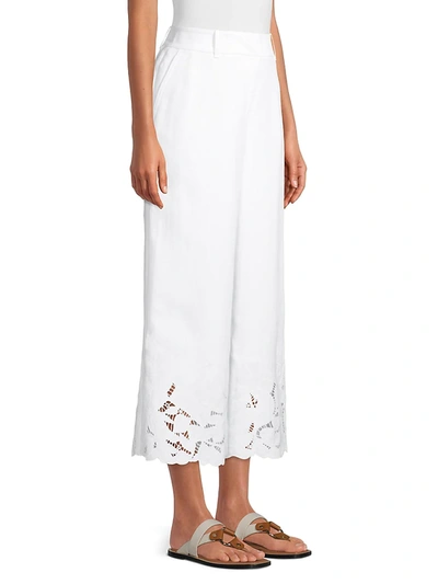 Shop Lafayette 148 Rockefeller Embroidered Linen Crop Pants In White