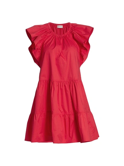 Shop A.l.c Harper Ruffle Cap-sleeve Shift Dress In Deep Red