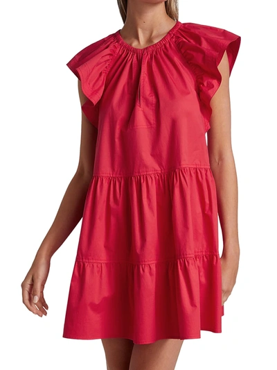 Shop A.l.c Harper Ruffle Cap-sleeve Shift Dress In Deep Red