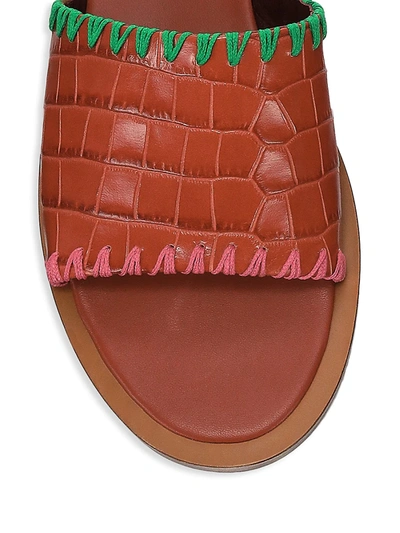 Shop Staud Women's Genie Mismatched Croc-embossed Leather Slides In Brown