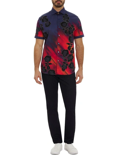 Shop Robert Graham Moonman Embroidered Floral Short-sleeve Shirt In Neutral