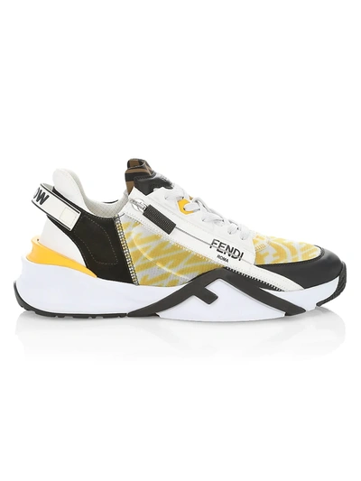 Shop Fendi Flow Ff Vertigo Mix Media Sneakers In Transparent Mimosa Yellow Black