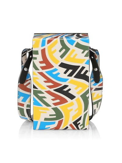 Shop Fendi Mini Multicolor Logo Leather Crossbody Bag In White Multi