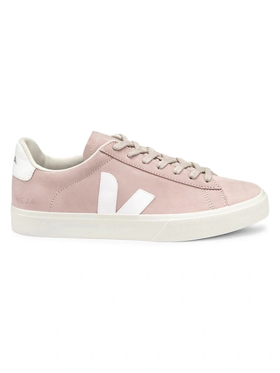 Shop Veja Women's Campo Logo Suede Low-top Sneakers In Babe White