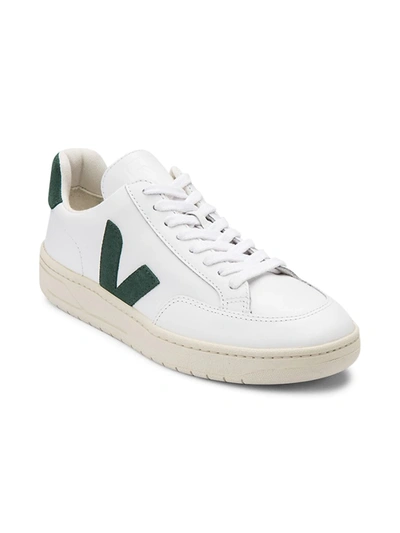 Shop Veja Women's V-12 Logo Patch Leather Low-top Sneakers In Neutral