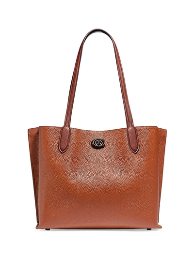 Shop Coach Willow Colorblock Leather & Signature Coated Canvas Tote In Brown