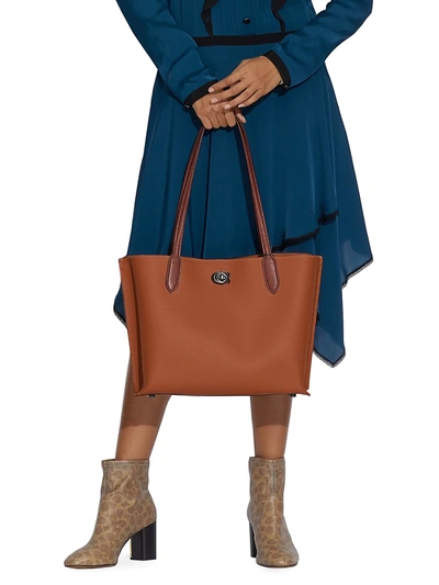 Shop Coach Willow Colorblock Leather & Signature Coated Canvas Tote In Brown