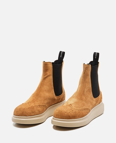 Shop Alexander Mcqueen Leather Chelsea Boots In Brown