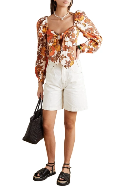 Shop Dodo Bar Or Biby Cropped Floral-print Cotton Top In Orange