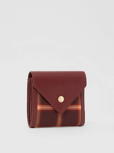 Shop Burberry Tartan Technical Cotton And Leather Fold In Burgundy