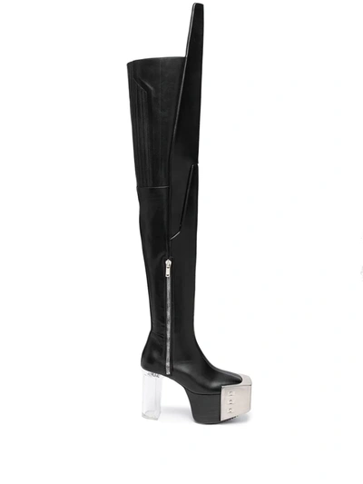 PERSPEX-HEEL THIGH-HIGH BOOTS
