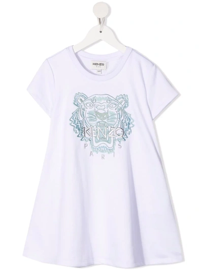 Shop Kenzo Tiger-embroidered T-shirt Dress In 白色