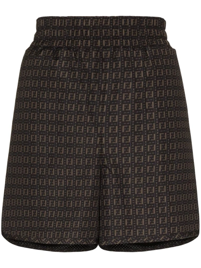 Fendi Interlacing Ff Logo Track Shorts In Braun