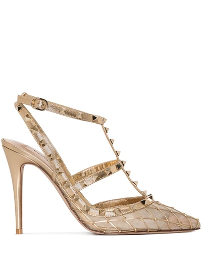 Shop Valentino Rockstud 100mm Leather Pumps In Gold