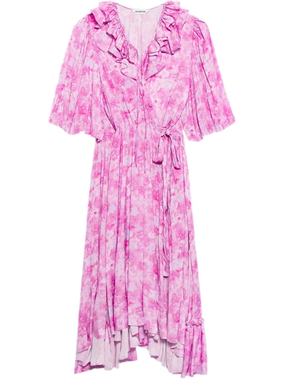 Shop Balenciaga Ruffle Wrap Dress In Rosa