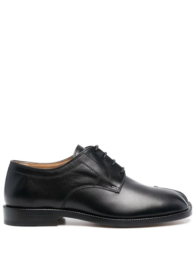 Maison Margiela Black Leather Tabi Lace-up Shoes In Black