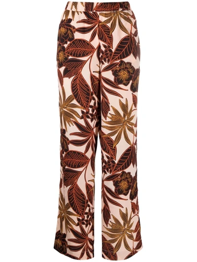 Shop Dkny Floral-print Palazzo Trousers In Braun