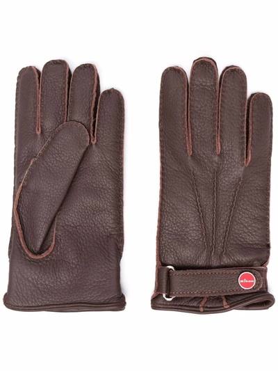 Shop Kiton Five-finger Leather Gloves In Braun