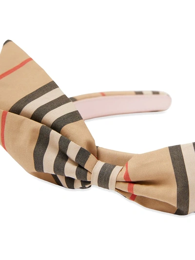 Shop Burberry Icon-stripe Bow-detail Headband In Brown