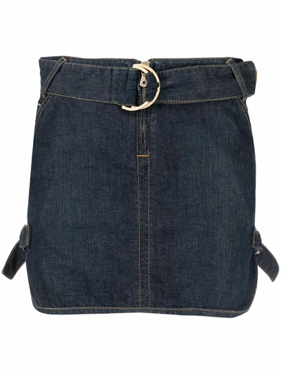 Pre-owned Dolce & Gabbana 1990s Strap Detailing Mini Denim Skirt In Blue