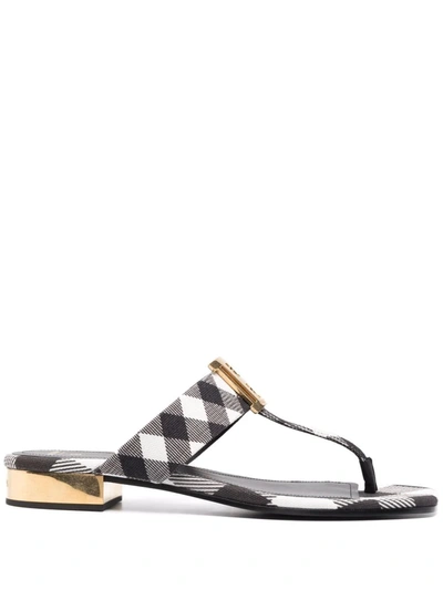 Shop Balmain Sofia Gingham-print Flat Sandals In Schwarz