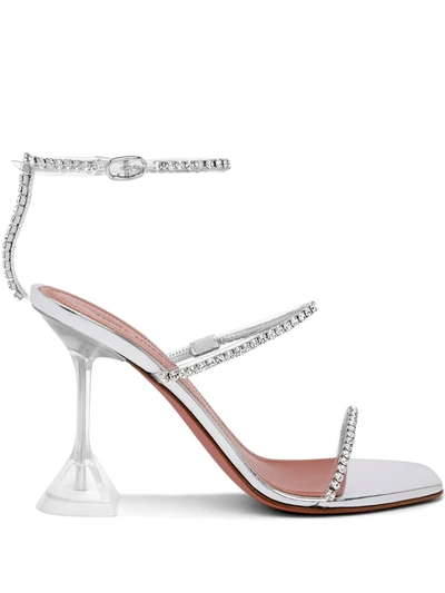 Shop Amina Muaddi Gilda 95mm Crystal-embellished Sandals In Weiss