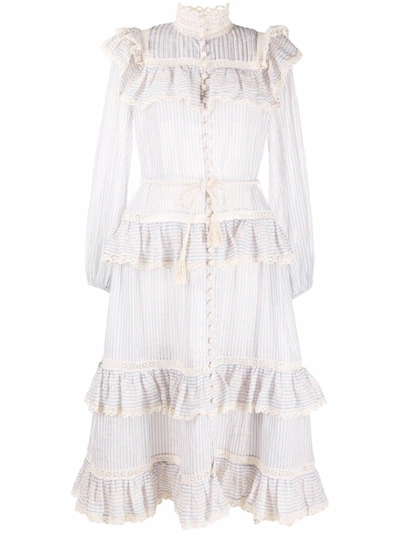 Shop Zimmermann Aliane Ruffled Midi Dress In Nude