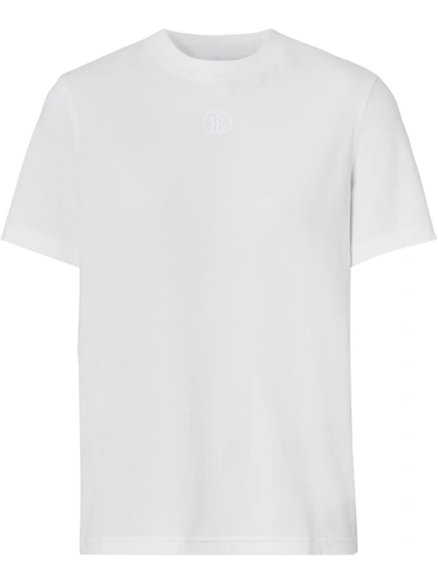 Shop Burberry Embroidered-monogram T-shirt In Weiss