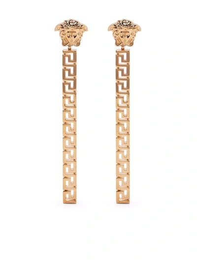 Shop Versace La Medusa Greca Drop Earrings In Gold