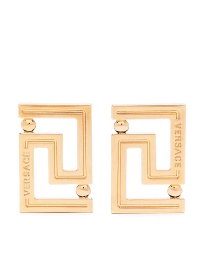 Shop Versace Greca Stud Earrings In Gold