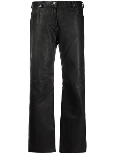 Pre-owned Giorgio Armani 1990s Wide-legged Leather Trousers In Black